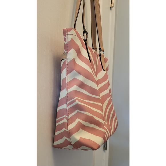 Coach Zebra Stripe Tote Shoulder Bag L1380-F23283 Pink Tan - Picture 3 of 16
